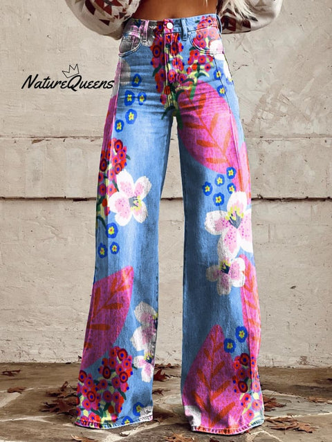 Women's Retro Floral Art Casual Wide Leg Pants