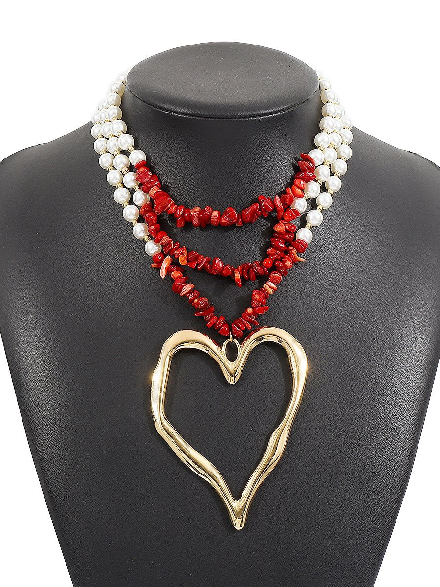 Bohemian Multi-layered Large Heart Beaded Necklace