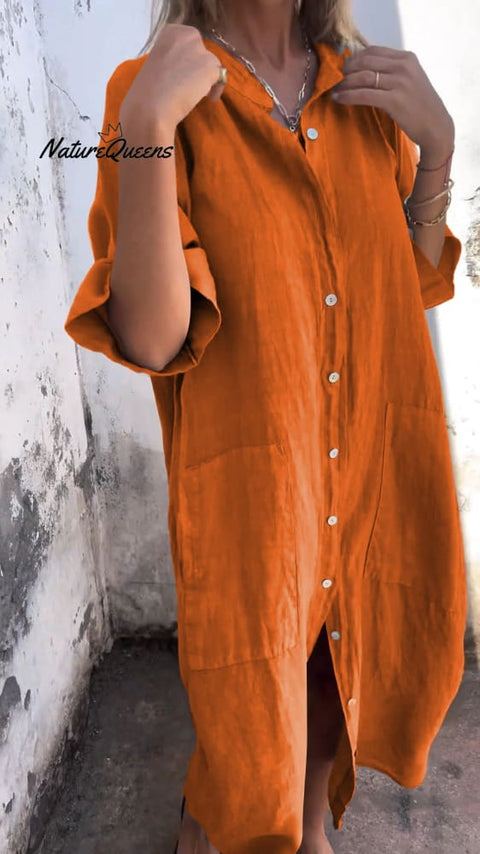 Shirt Style Casual Long Dress Orange / S(Us 6 - 8)