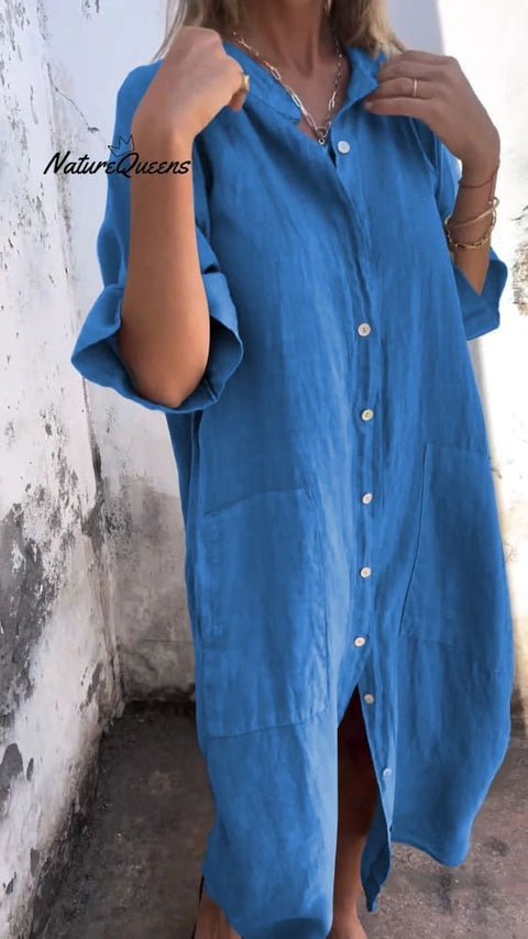 Shirt Style Casual Long Dress Blue / S(Us 6 - 8)