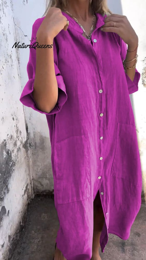 Shirt Style Casual Long Dress Purple / S(Us 6 - 8)