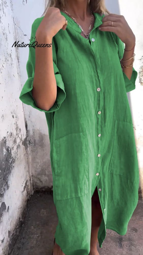 Shirt Style Casual Long Dress Green / S(Us 6 - 8)