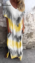 Tie - Dye V - Neck Long Comfortable Dress Yellow / S(Us 6 - 8)