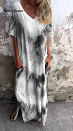 Tie - Dye V - Neck Long Comfortable Dress Gray / S(Us 6 - 8)
