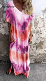 Tie - Dye V - Neck Long Comfortable Dress Purple - Red / S(Us 6 - 8)