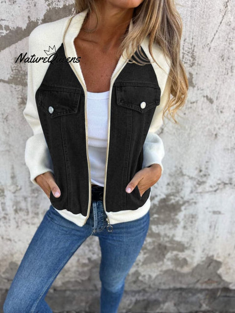 Casual V-neck Zipper Jacket