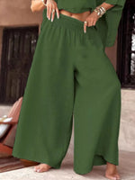 Full Size Boat Neck Top and Wide Leg Pants Set Plus Size