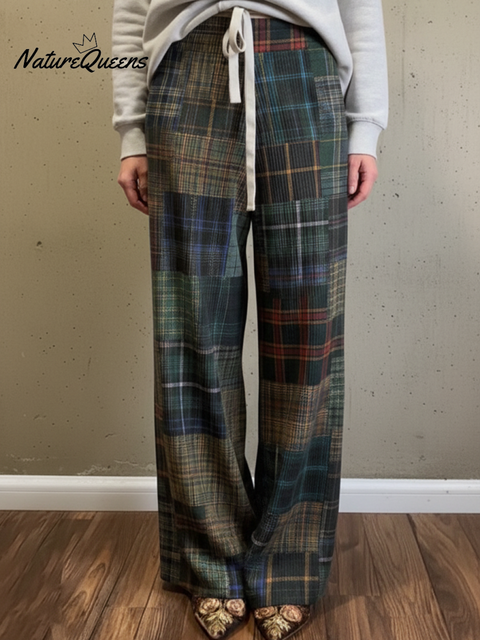 Women's Art Plaid Patchwork Printed Knitted Stretch Pants