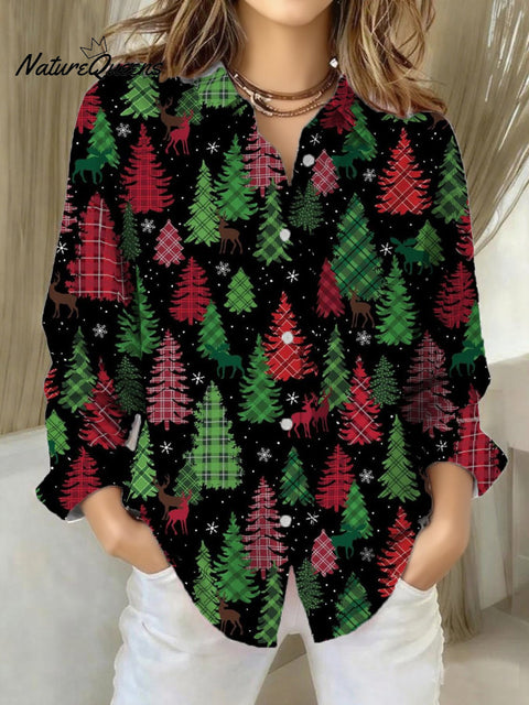Women's Christmas Print Casual Collar Shirt