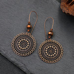 Retro Fashion Round Flower Rhinestone Wooden Beads Ethnic Style Earrings