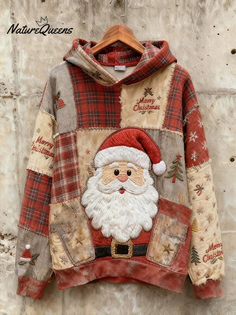 Women's Casual Retro Christmas Print Long Sleeve Hooded Sweatshirt