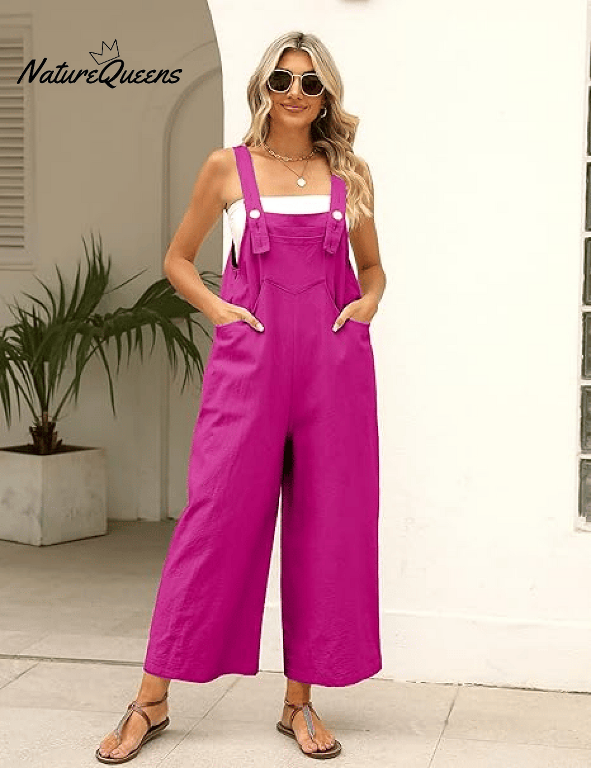 Women's Summer Cotton Linen Overalls â€?Adjustable & Relaxed Fit Jumpsuit