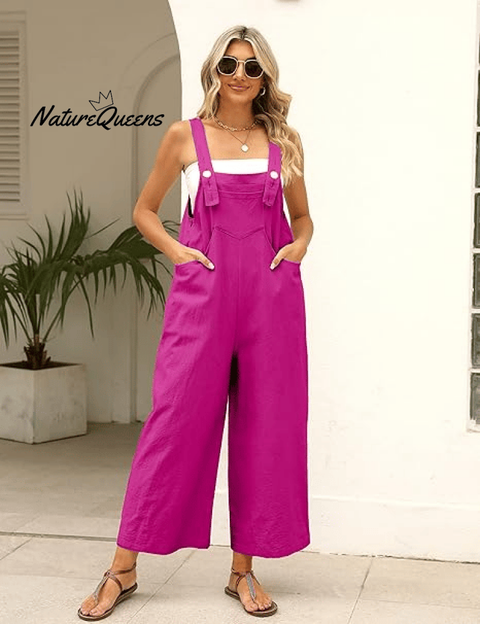 Women's Summer Cotton Linen Overalls â€?Adjustable & Relaxed Fit Jumpsuit