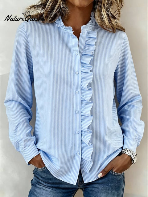 Women'S Casual Striped Ruffled Shirt