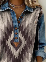 Women'S Casual Color-Block Printed Patchwork Pullover Sweatshirt