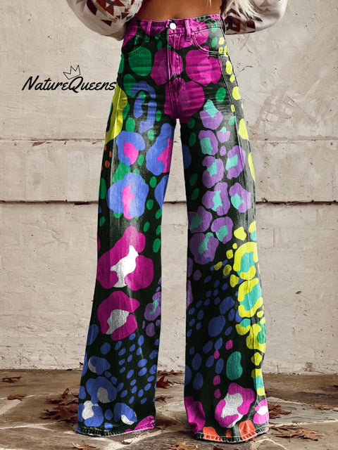 Women's Retro Colorful Leopard Print Art Casual Wide Leg Pants