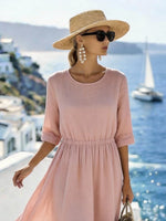 Women'S Solid Color Round Neck Loose-Fitting Vacation Dress