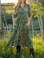 Comfortable Paisley Print Shirt Midi Dress