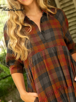 Women's Comfortable Plaid Print Shirt Midi Dress