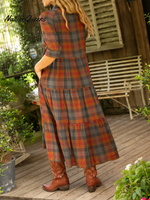 Women's Comfortable Plaid Print Shirt Midi Dress