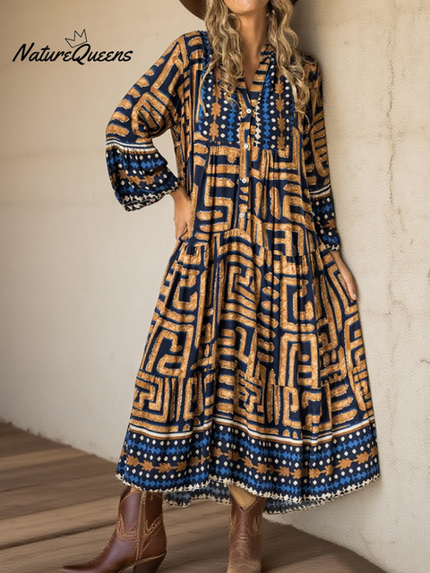 Women's Loose Patchwork Printed Shirt Dress
