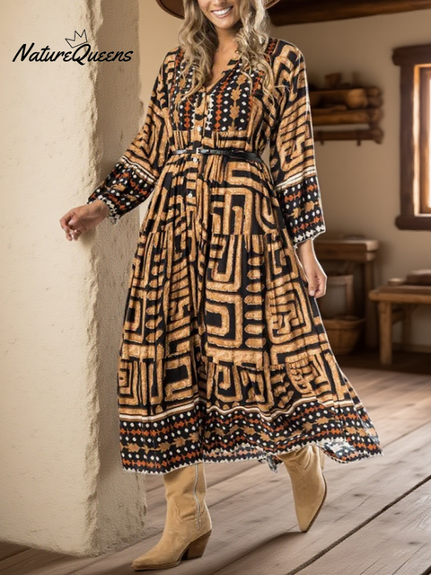 Women's Loose Patchwork Printed Shirt Dress