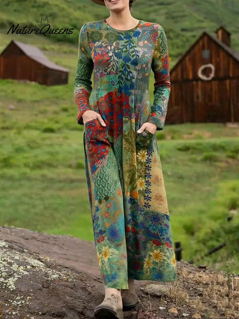 Women's Boho Natural Floral Print Stretch Jumpsuit