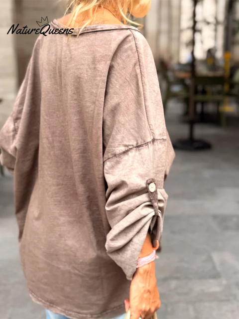 Women's Loose Button Cotton and Linen Shirt Top