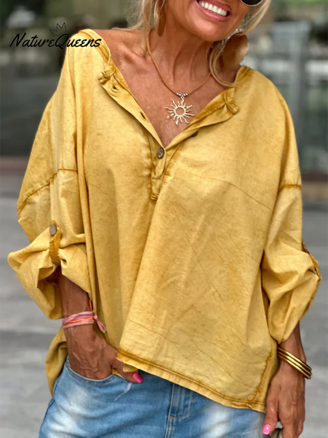 Women's Loose Button Cotton and Linen Shirt Top