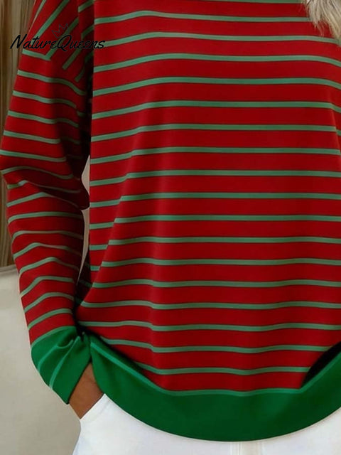 Women'S Casual Striped Christmas T-Shirt