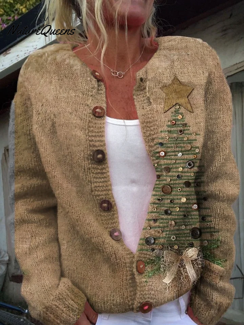 Women Wool/Knitting Floral Long Sleeve Comfy Casual Cardigan