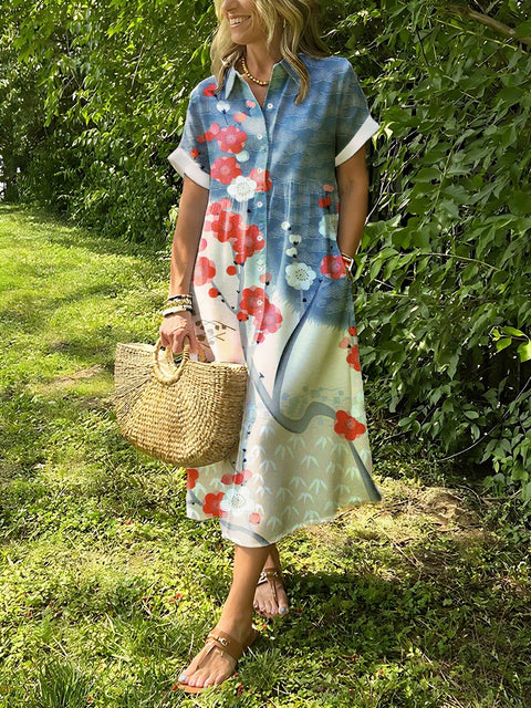 ¸´ÖÆFloral Print Lapel Button Up Maxi Shirt Dress