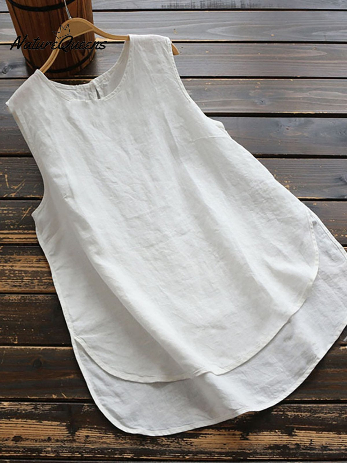 Cotton Sleeveless Paneled Shirts & Tops White / S(8)
