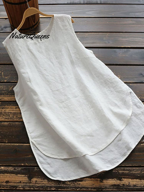 Cotton Sleeveless Paneled Shirts & Tops White / S(8)