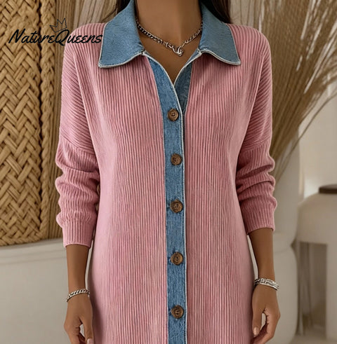 Women'S Casual Contrast Color Stitching Dress