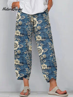 Women's Boho Lace Floral Embroidered Linen Blend Pants