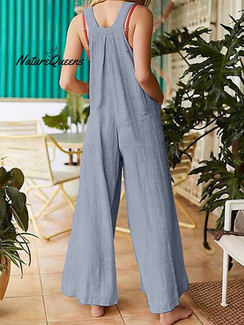 Women's Pure Color Casual Cotton Overalls