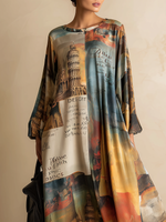 Loose And Stylish Western-style Printed Satin Maxi Dress