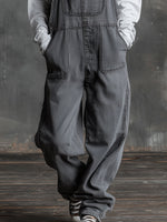 Casual Western Grey Denim Loose Multi-Pocket Jumpsuit Overalls