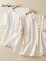 Solid Color Hollow Embroidery Lace Stitching Short - Sleeved Shirt