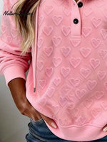 Women'S Casual Heart-Patterned Hooded Pullover Sweatshirt