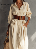 Casual Cream Tie Shirt Maxi Dress