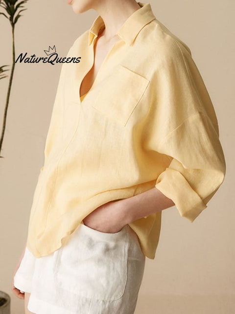 Women'S Linen Long Sleeve Shirt