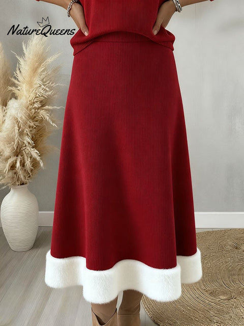 Women's Retro Christmas Splicing Faux Rabbit Fur Skirt