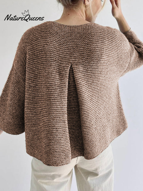 Women's Back Pleated Cotton Round Neck Knitted Top