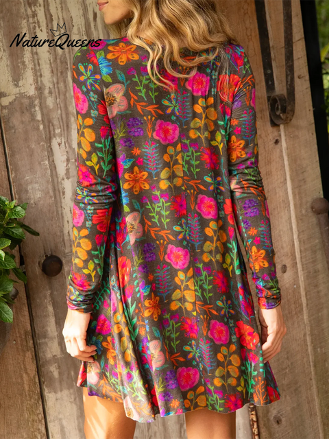 Women's Floral Print Pocket Stretch Mini Dress