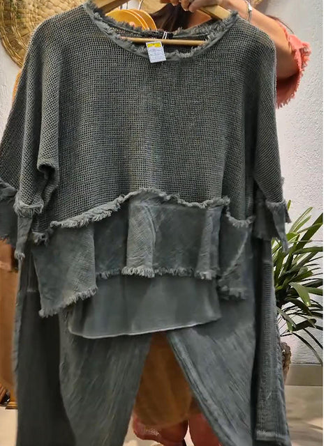 Boho Tassel Patchwork Top and Pants Two-piece Set