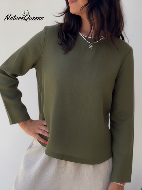 Sophia Back Slit Round Neck Linen Top