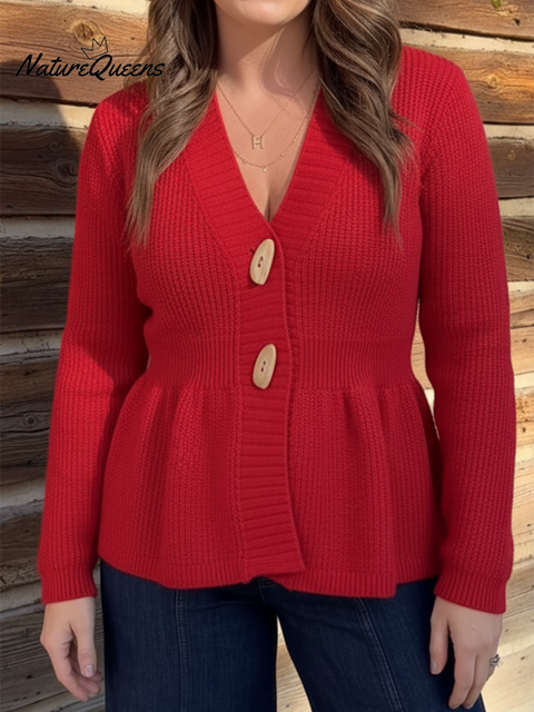 Women's Elegant Horn Button Knitted Cardigan Top