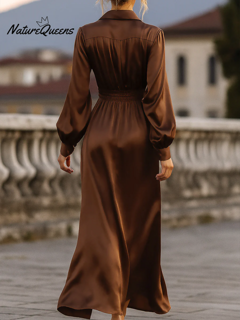 Women's Satin Waist Slit Maxil Dress